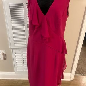 Connected Apparel ruffle V neck sheath dress
